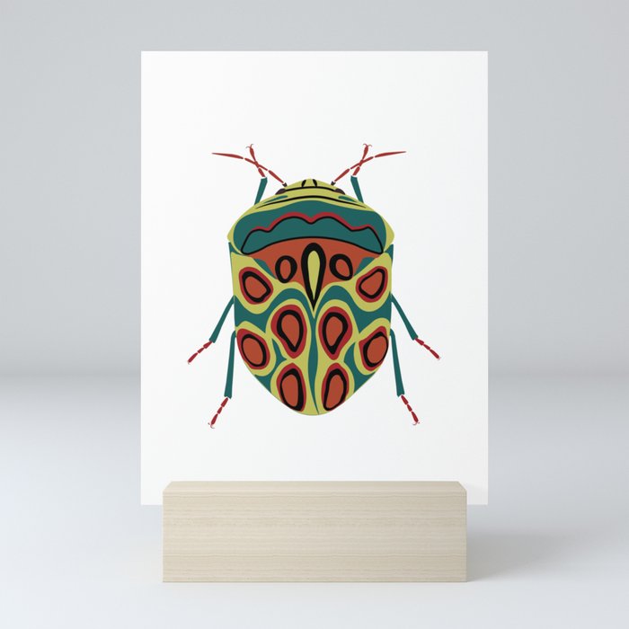 Green and Red Illustration Bug Mini Art Print