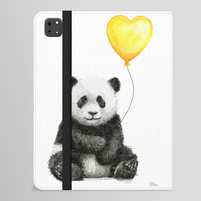 Panda with Yellow Balloon Baby Animal Watercolor Nursery Art iPad Folio Case