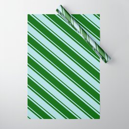 [ Thumbnail: Powder Blue & Dark Green Colored Pattern of Stripes Wrapping Paper ]
