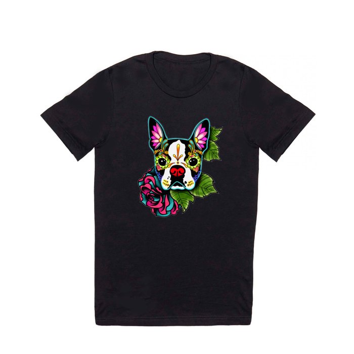 Boston Terrier in Black - Day of the Dead Sugar Skull Dog T Shirt