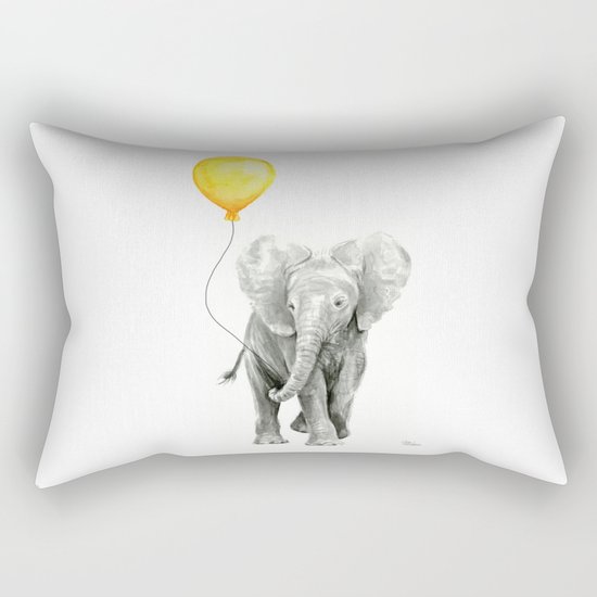 Elephant Watercolor Yellow Balloon Whimsical Baby Animals Rectangular Pillow