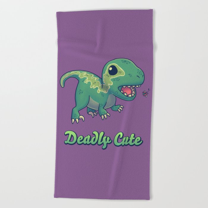 Deadly Cute Raptor // Kawaii Dinosaur, Paleontology, Animals Beach Towel