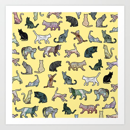 Cats shaped Marble - Sun Yellow Art Print