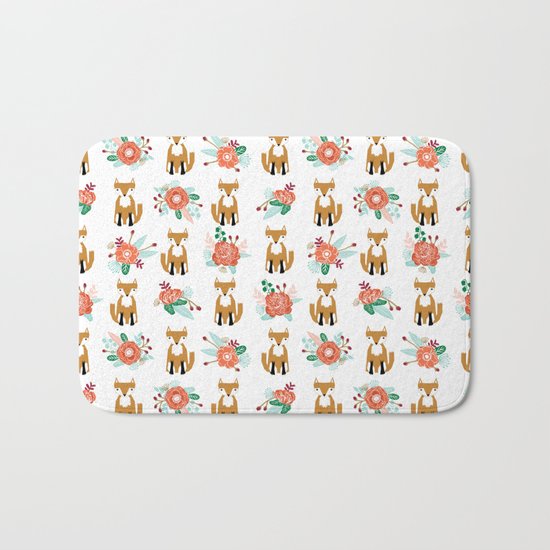 Autumn Fox florals cute bouquet foxy woodland kids baby gender neutral Bath Mat