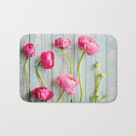 pink ranunculus Bath Mat