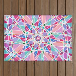 Geometric White Pink Teal Eclectic Contemporary Art Outdoor Rug