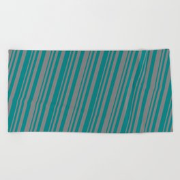 [ Thumbnail: Teal and Gray Colored Striped Pattern Beach Towel ]