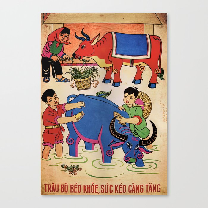 Vietnamese Poster: Strong Fat Buffalos and Cows, Better Productivity Canvas Print