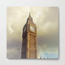 Great Britain Photography - Big Ben Under Gray Rain Clouds Metal Print