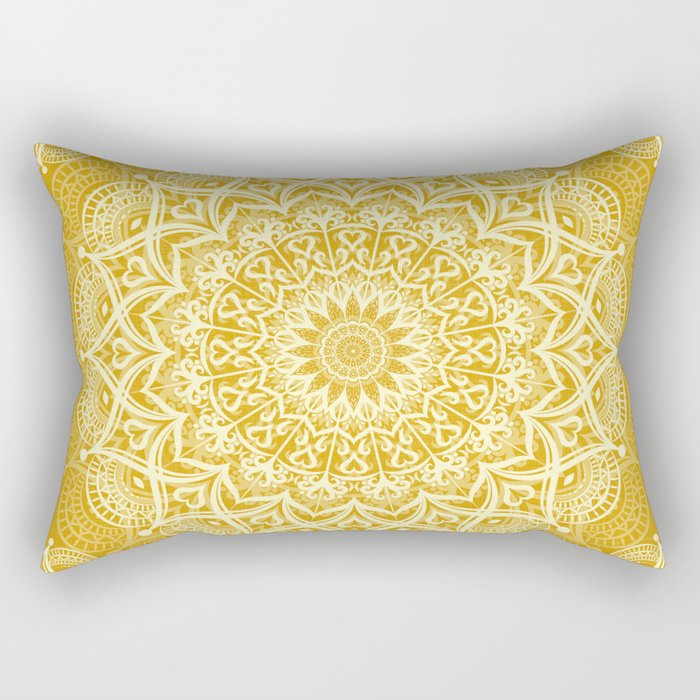 Boho Golden Yellow Mandala Rectangular Pillow