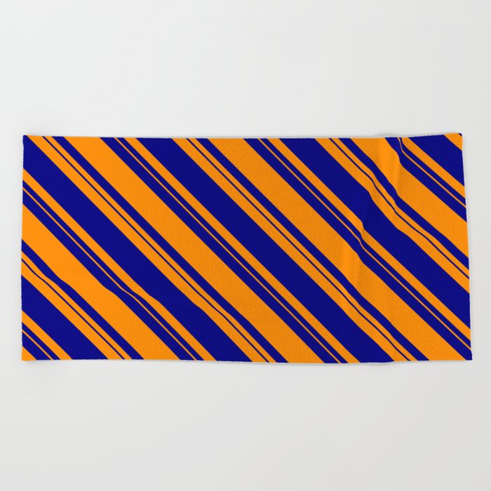 Dark Orange & Blue Colored Lined/Striped Pattern Beach Towel