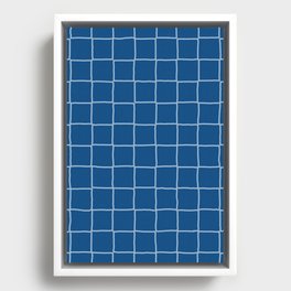 Navy Blue Checkered Tiles Framed Canvas