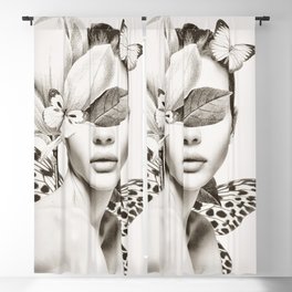 PORTRAIT /Woman with flower and butterflies Blackout Curtain