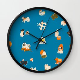 Japanese toys in blue Wall Clock