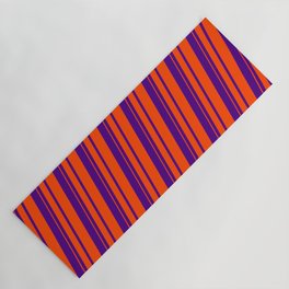 [ Thumbnail: Indigo & Red Colored Pattern of Stripes Yoga Mat ]