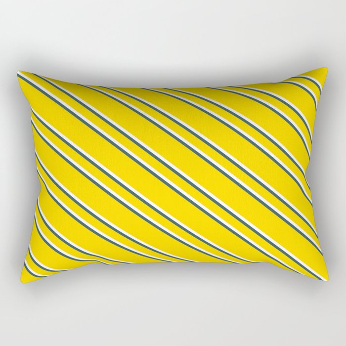 Yellow, White, and Dark Slate Gray Colored Lined/Striped Pattern Rectangular Pillow