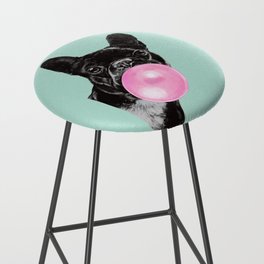 Bubble Gum Sneaky French Bulldog in Green Bar Stool