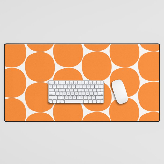 Mid-Century Mod Minimalist Dot Pattern in Orange Desk Mat