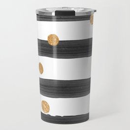 black watercolor stripes with gold dots Travel Mug