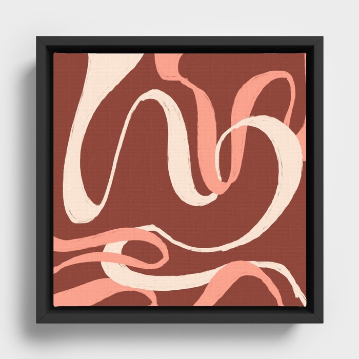 Terracotta Wavy Lines Abstract Framed Canvas