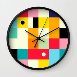 Geometric Bauhaus Pattern | Retro Arcade Video Game | Abstract Shapes Wall Clock
