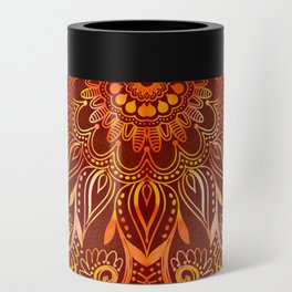 Earthy Red Mandala with Golden Flames Can Cooler