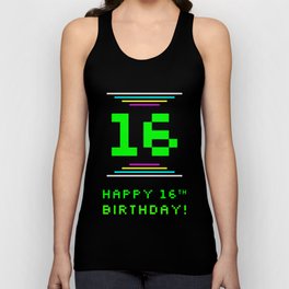 [ Thumbnail: 16th Birthday - Nerdy Geeky Pixelated 8-Bit Computing Graphics Inspired Look Tank Top ]