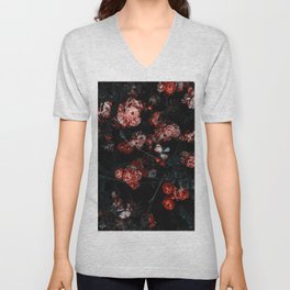 Dark Floral Pattern V Neck T Shirt