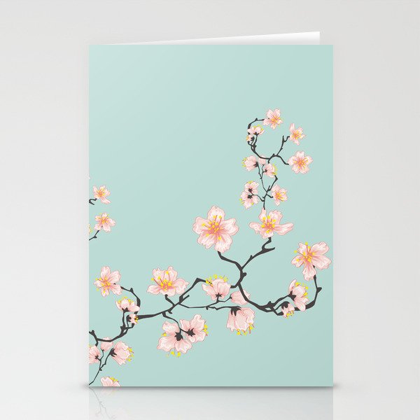 Sakura Cherry Blossoms x Mint Green Stationery Cards