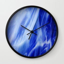 Blue Dreams Wall Clock | Abstract, Hippie, Kaleidoscopic, Watercolor, Cosmic, Iridescent, White, Graphicdesign, Marble, Pattern 