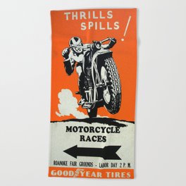 Vintage poster - Motorcycle Races Beach Towel