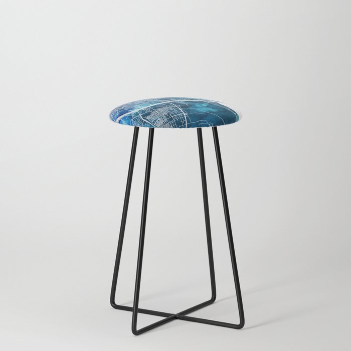 Valencia Spain Map Navy Blue Turquoise Watercolor Counter Stool
