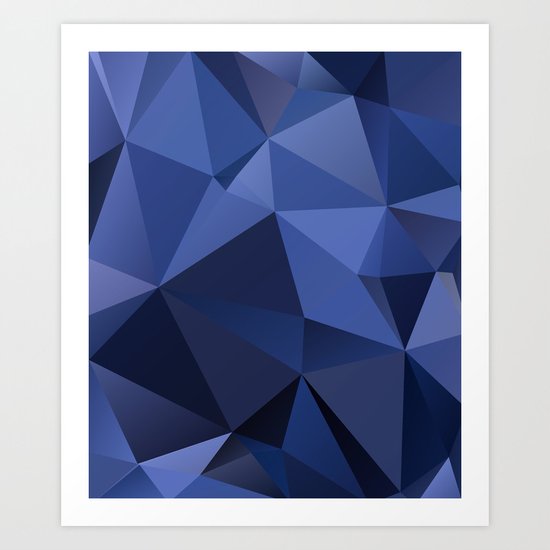 Abstract of triangles polygon in navy blue colors Art Print