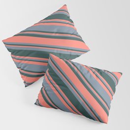 [ Thumbnail: Dark Slate Gray, Salmon & Light Slate Gray Colored Stripes/Lines Pattern Pillow Sham ]