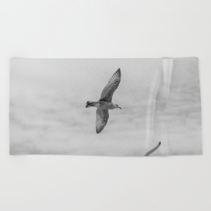 seagull in grey Beach Towel