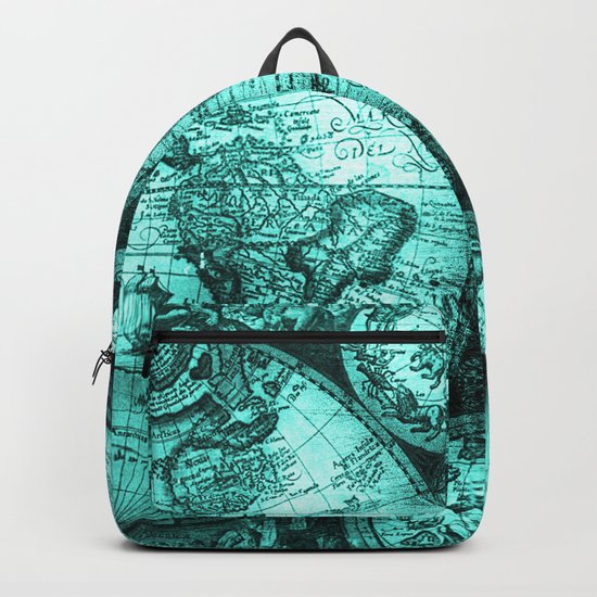 Vintage Turquoise Green Map Design Backpack