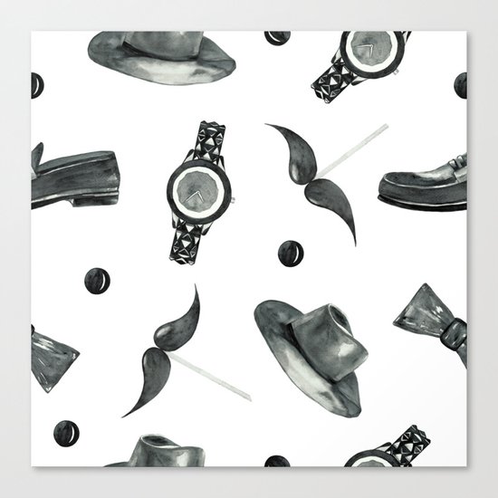 watercolor fashion pattern black on white Canvas Print
