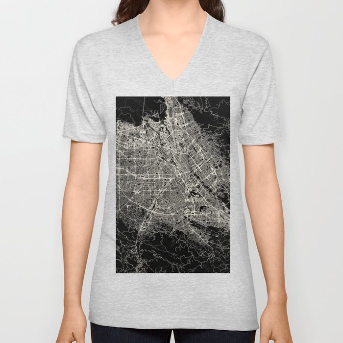 San Jose USA - Black and White City Map V Neck T Shirt