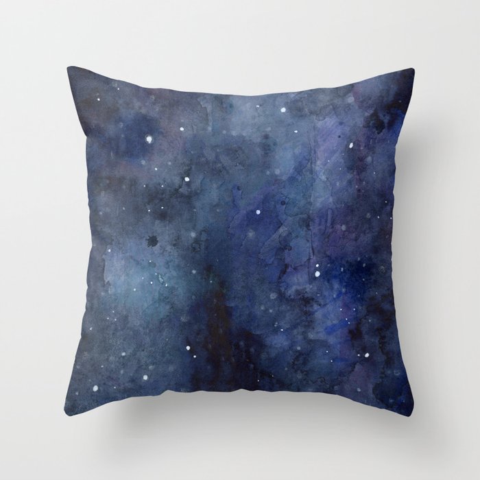 Galaxy Nebula Watercolor Night Sky Stars Outer Space Blue Texture Throw Pillow