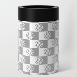 Smiley Faces On Checkerboard (Grey & White)  Can Cooler