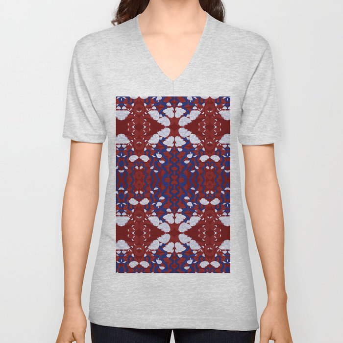 Red, White, and Blue Pattern V Neck T Shirt