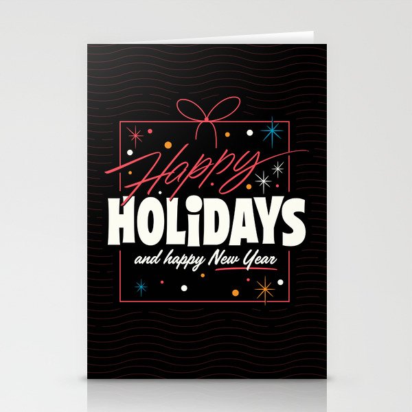 Vintage Happy Holidays and Happy New Year with dark background Stationery Cards