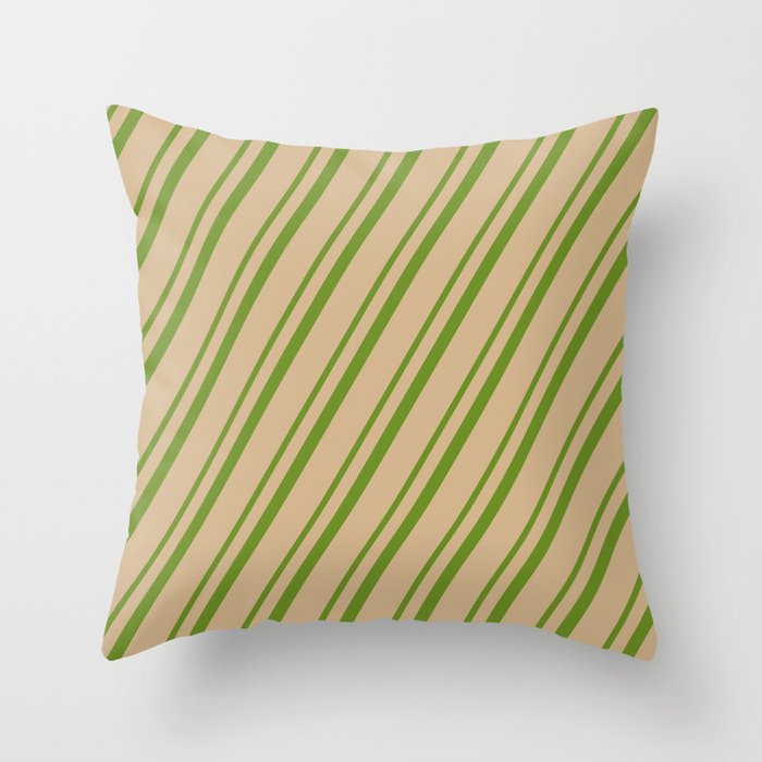 Green & Tan Colored Lined/Striped Pattern Throw Pillow