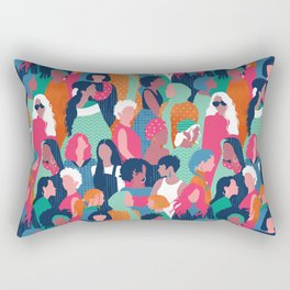 Every day we glow International Women's Day // midnight navy blue background green curious blue cerise pink and orange copper humans  Rectangular Pillow