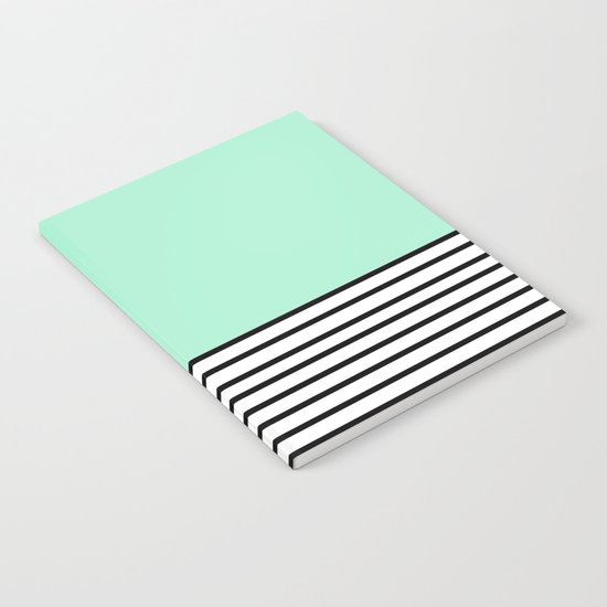 Fresh Mint Black and White stripes pattern Notebook
