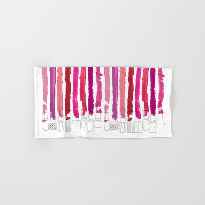 Lipstick Stripes - Floral Fuschia Red Hand & Bath Towel