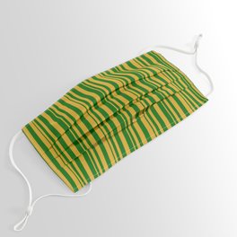 [ Thumbnail: Goldenrod and Dark Green Colored Stripes Pattern Face Mask ]