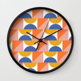 Retro Summer Beach Colors and Shapes in Blue, Orange, and Yellow Wall Clock