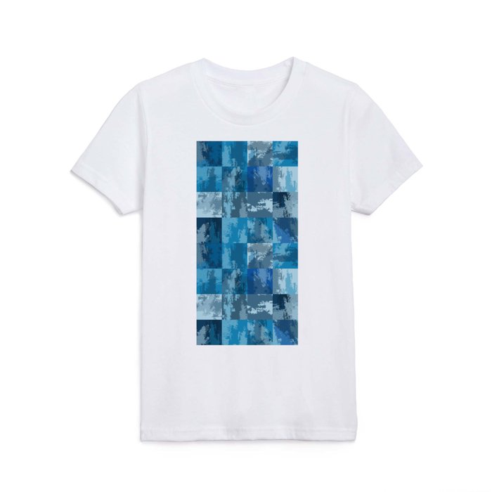 Watercolor Abstract Squares Blue Checkerboard Kids T Shirt