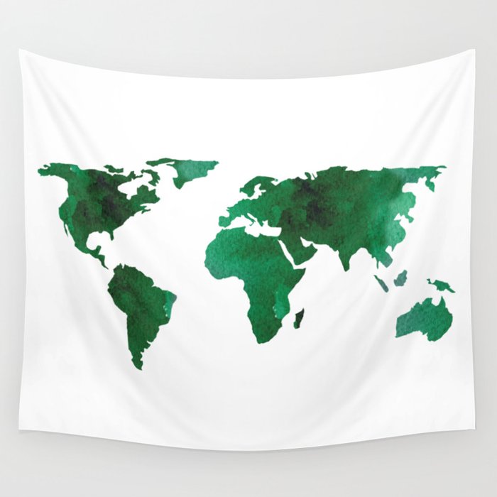 World Map Vibrant Green Earth Wall Tapestry